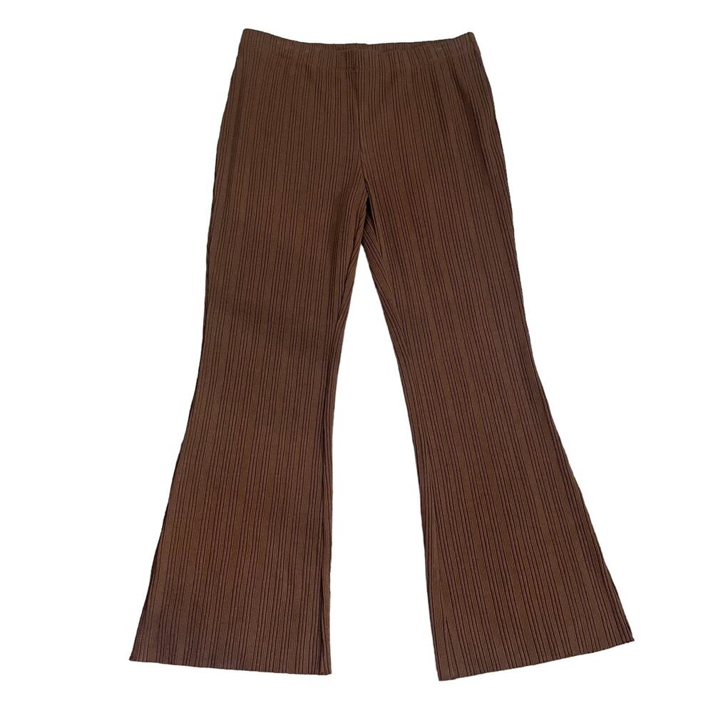 Vince Knit Flare Pants XL Brown Pull On Ribbed Casual Quiet Luxury Minimalist
